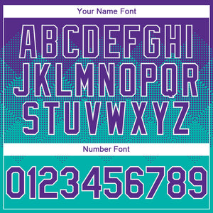 Custom Purple Aqua-White Gradient Square Shape 3D Pattern Design Bomber Full-Snap Varsity Letterman Hoodie Jacket