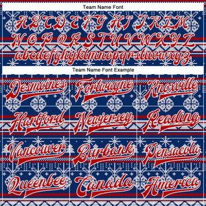 Custom Royal Red-White Christmas 3D Bomber Full-Snap Varsity Letterman Jacket