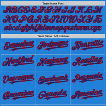 Load image into Gallery viewer, Custom Powder Blue Royal-Red Bomber Full-Snap Varsity Letterman Two Tone Hoodie Jacket
