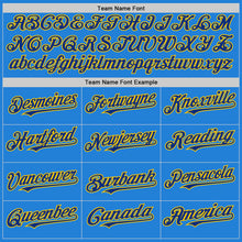 Load image into Gallery viewer, Custom Powder Blue Royal-Yellow Bomber Full-Snap Varsity Letterman Two Tone Hoodie Jacket
