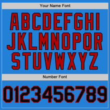 Load image into Gallery viewer, Custom Powder Blue Black-Red Bomber Full-Snap Varsity Letterman Two Tone Hoodie Jacket
