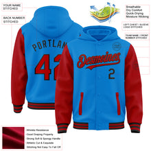 Load image into Gallery viewer, Custom Powder Blue Red-Black Bomber Full-Snap Varsity Letterman Two Tone Hoodie Jacket
