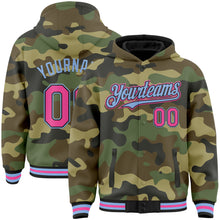 Load image into Gallery viewer, Custom Camo Pink Black-Light Blue Bomber Full-Snap Varsity Letterman Salute To Service Hoodie Jacket
