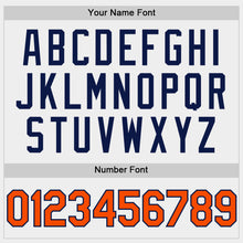 Load image into Gallery viewer, Custom White Orange-Navy Bomber Full-Snap Varsity Letterman Hoodie Jacket
