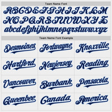 Load image into Gallery viewer, Custom White Navy-Light Blue Bomber Full-Snap Varsity Letterman Hoodie Jacket
