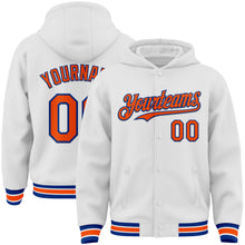 Load image into Gallery viewer, Custom White Orange-Royal Bomber Full-Snap Varsity Letterman Hoodie Jacket
