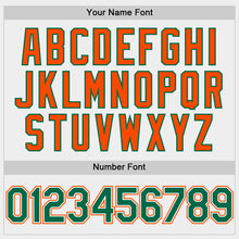 Load image into Gallery viewer, Custom White Kelly Green-Orange Bomber Full-Snap Varsity Letterman Two Tone Hoodie Jacket
