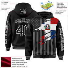 Load image into Gallery viewer, Custom Black Gray-White Dominican Republic Flag 3D Bomber Full-Snap Varsity Letterman Hoodie Jacket
