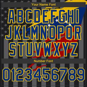 Custom Black Royal Yellow-Gray Venezuela Venezuelan Flag 3D Bomber Full-Snap Varsity Letterman Hoodie Jacket