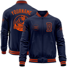 Load image into Gallery viewer, Custom Navy Orange Bomber Varsity Letterman Zipper Jacket
