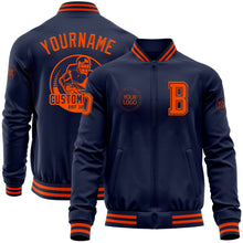 Load image into Gallery viewer, Custom Navy Orange Bomber Varsity Letterman Zipper Jacket
