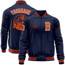 Load image into Gallery viewer, Custom Navy Orange-White Bomber Varsity Letterman Zipper Jacket
