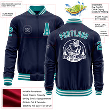 Load image into Gallery viewer, Custom Navy Teal-White Bomber Varsity Letterman Zipper Jacket

