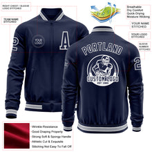 Load image into Gallery viewer, Custom Navy White-Gray Bomber Varsity Letterman Zipper Jacket
