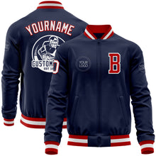 Load image into Gallery viewer, Custom Navy White-Red Bomber Varsity Letterman Zipper Jacket
