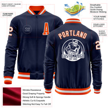 Load image into Gallery viewer, Custom Navy White-Orange Bomber Varsity Letterman Zipper Jacket
