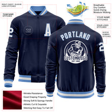 Load image into Gallery viewer, Custom Navy White-Light Blue Bomber Varsity Letterman Zipper Jacket
