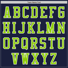 Load image into Gallery viewer, Custom Navy White-Neon Green Bomber Varsity Letterman Zipper Jacket
