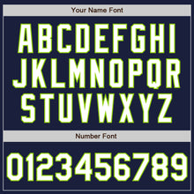 Load image into Gallery viewer, Custom Navy White-Neon Green Bomber Varsity Letterman Zipper Jacket
