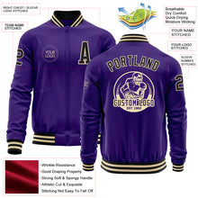 Load image into Gallery viewer, Custom Purple Black-Cream Bomber Varsity Letterman Zipper Jacket
