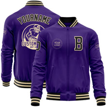Load image into Gallery viewer, Custom Purple Black-Cream Bomber Varsity Letterman Zipper Jacket
