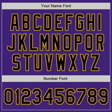 Load image into Gallery viewer, Custom Purple Black-Gold Bomber Varsity Letterman Zipper Jacket
