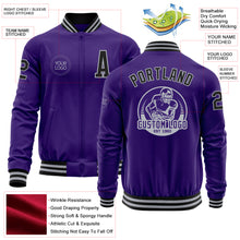 Load image into Gallery viewer, Custom Purple Black-Gray Bomber Varsity Letterman Zipper Jacket
