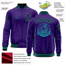 Load image into Gallery viewer, Custom Purple Black-Teal Bomber Varsity Letterman Zipper Jacket
