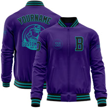 Load image into Gallery viewer, Custom Purple Black-Teal Bomber Varsity Letterman Zipper Jacket
