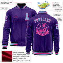Load image into Gallery viewer, Custom Purple Light Blue Pink-Black Bomber Varsity Letterman Zipper Jacket
