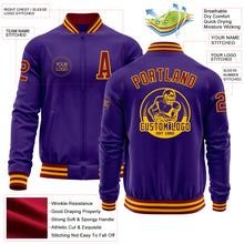 Load image into Gallery viewer, Custom Purple Crimson-Gold Bomber Varsity Letterman Zipper Jacket
