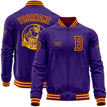Load image into Gallery viewer, Custom Purple Crimson-Gold Bomber Varsity Letterman Zipper Jacket
