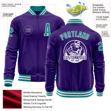 Load image into Gallery viewer, Custom Purple Teal-White Bomber Varsity Letterman Zipper Jacket
