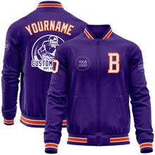 Load image into Gallery viewer, Custom Purple White-Orange Bomber Varsity Letterman Zipper Jacket
