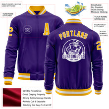 Load image into Gallery viewer, Custom Purple Gold-White Bomber Varsity Letterman Zipper Jacket
