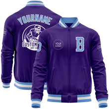 Load image into Gallery viewer, Custom Purple Light Blue-White Bomber Varsity Letterman Zipper Jacket
