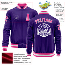 Load image into Gallery viewer, Custom Purple Pink-White Bomber Varsity Letterman Zipper Jacket
