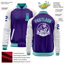 Load image into Gallery viewer, Custom Purple Teal-White Bomber Varsity Letterman Two Tone Zipper Jacket
