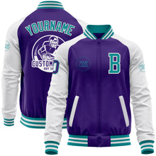 Load image into Gallery viewer, Custom Purple Teal-White Bomber Varsity Letterman Two Tone Zipper Jacket
