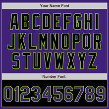 Load image into Gallery viewer, Custom Purple Black-Neon Green Bomber Varsity Letterman Two Tone Zipper Jacket

