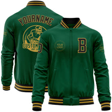 Load image into Gallery viewer, Custom Kelly Green Black-Old Gold Bomber Varsity Letterman Zipper Jacket

