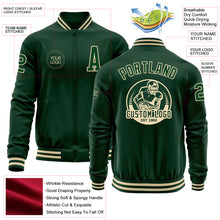 Load image into Gallery viewer, Custom Green Cream Bomber Varsity Letterman Zipper Jacket
