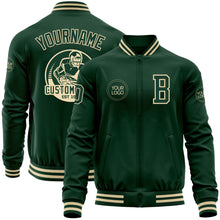 Load image into Gallery viewer, Custom Green Cream Bomber Varsity Letterman Zipper Jacket
