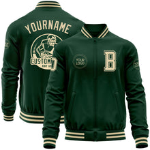 Load image into Gallery viewer, Custom Green Cream Bomber Varsity Letterman Zipper Jacket
