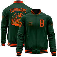 Load image into Gallery viewer, Custom Green Orange-Black Bomber Varsity Letterman Zipper Jacket
