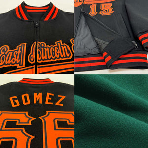 Custom Green Kelly Green-White Bomber Varsity Letterman Zipper Jacket