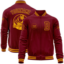 Load image into Gallery viewer, Custom Crimson Gold Bomber Varsity Letterman Zipper Jacket
