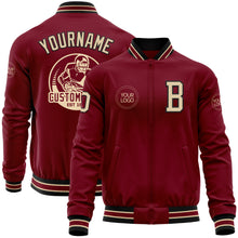 Load image into Gallery viewer, Custom Crimson City Cream-Black Bomber Varsity Letterman Zipper Jacket
