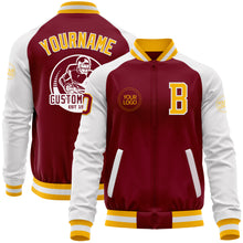 Load image into Gallery viewer, Custom Crimson Gold-White Bomber Varsity Letterman Two Tone Zipper Jacket
