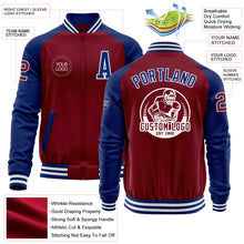 Load image into Gallery viewer, Custom Crimson Royal-White Bomber Varsity Letterman Two Tone Zipper Jacket
